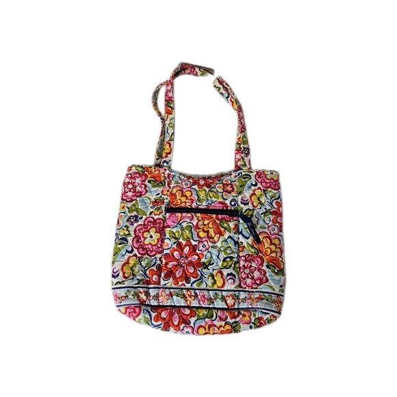 VERA BRADLEY LARGE QUILTED HANDBAG PURSE TOTE PINK/GREEN/ORANGE FLORAL - Picture 1 of 3